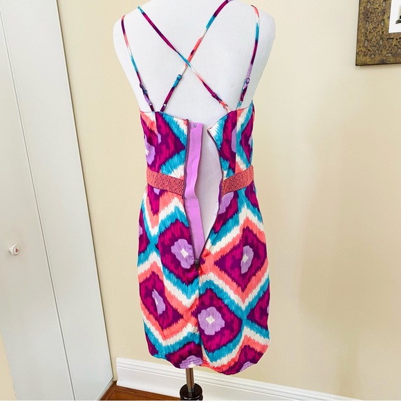 AEO American Eagle Outfitters Dress Mini Cocktail Aztec Strappy Sz 6 Purple Pink - Picture 7 of 11
